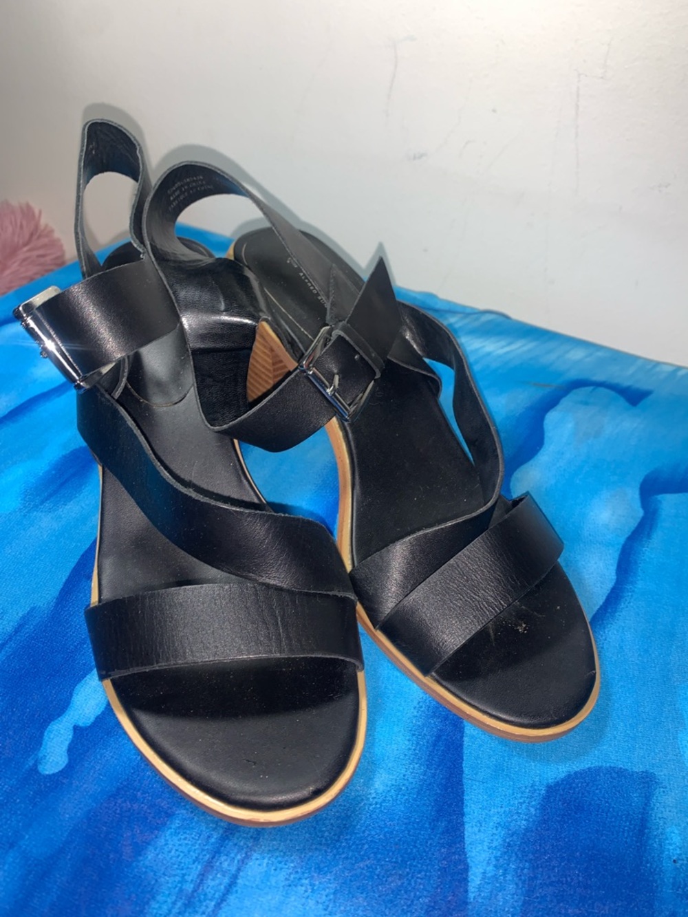 Alfred Sung Black Leather Strappy Slingbacke Sandals Sz 10